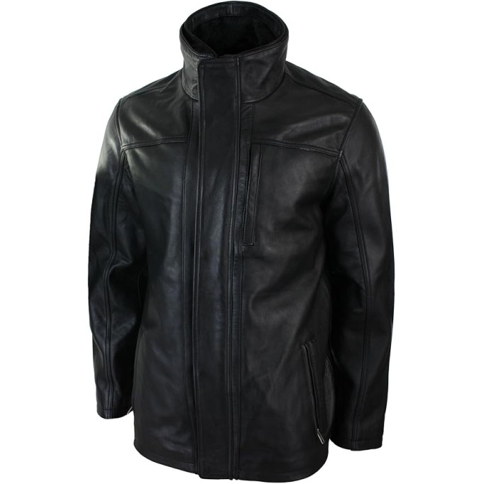 Mens 3/4 Real Leather Safari Jacket Overcoat Removable Double Zip Black Brown