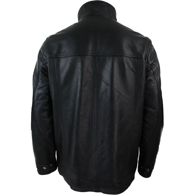 Mens 3/4 Real Leather Safari Jacket Overcoat Removable Double Zip Black Brown