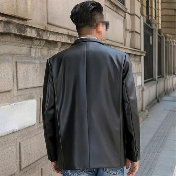 Men's Oversized Leather Blazer Dress Black PU Business Casual Jacket Fashion Loose Spring Autumn Coats
