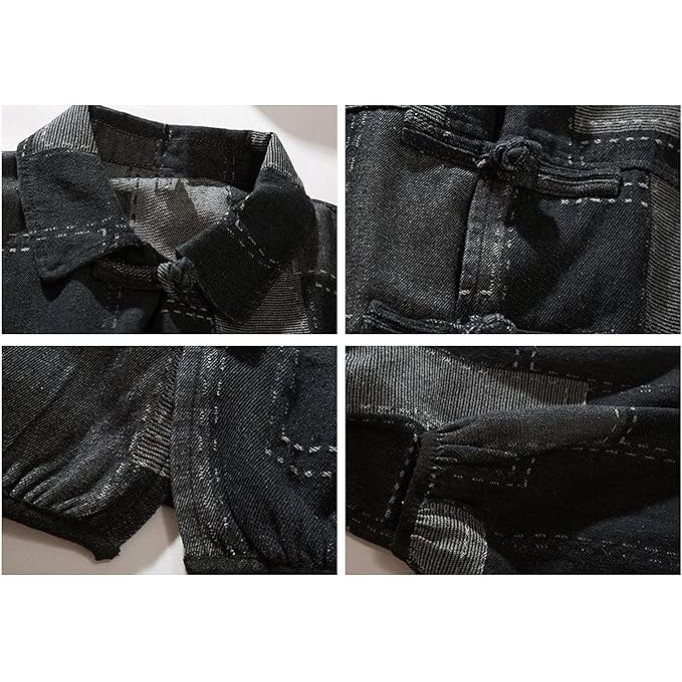 Men Patchwork Buckle Oversize Denim Jacket Classic Contrast Lapel Long Sleeve Jean Coat